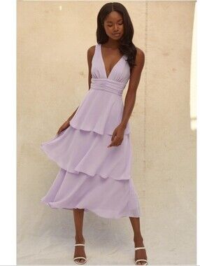Lulu's Celebration Time Lavender Sleeveless Tiered Midi Dress